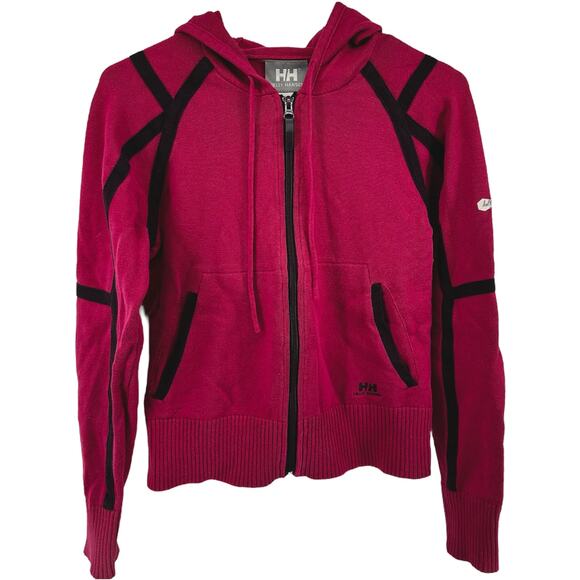 Helly Hansen Hoodie Full Zip Jacket Pockets Y2K Contrast Piping Pink Brown M - Picture 1 of 6
